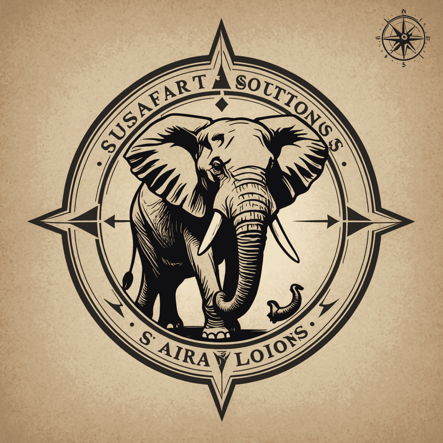 SafariSolutions logo featuring a stylized compass with an elephant silhouette in the center, representing guidance and strength in the South African consulting industry