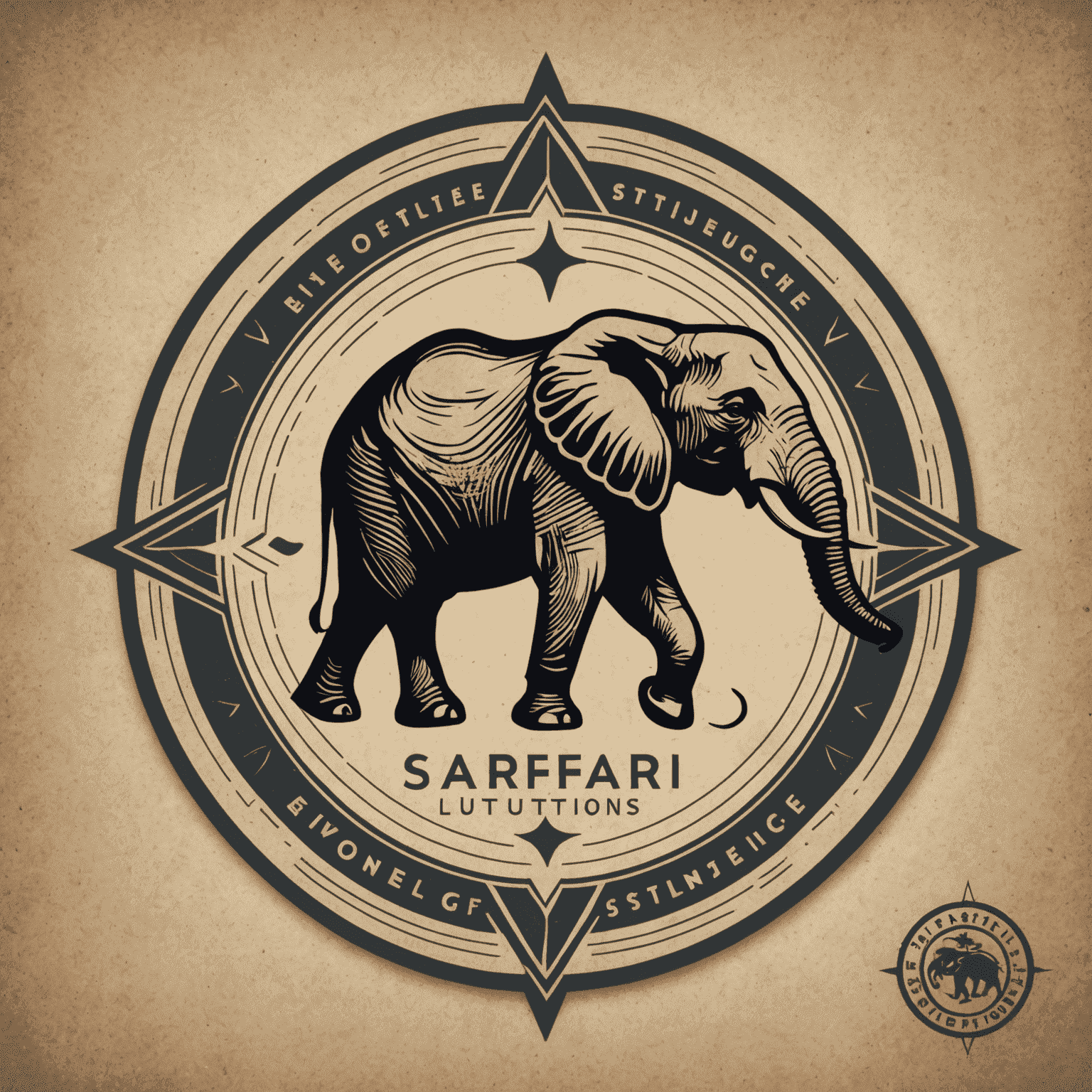 SafariSolutions logo featuring a stylized compass with an elephant silhouette in the center, representing guidance and strength in the South African consulting industry