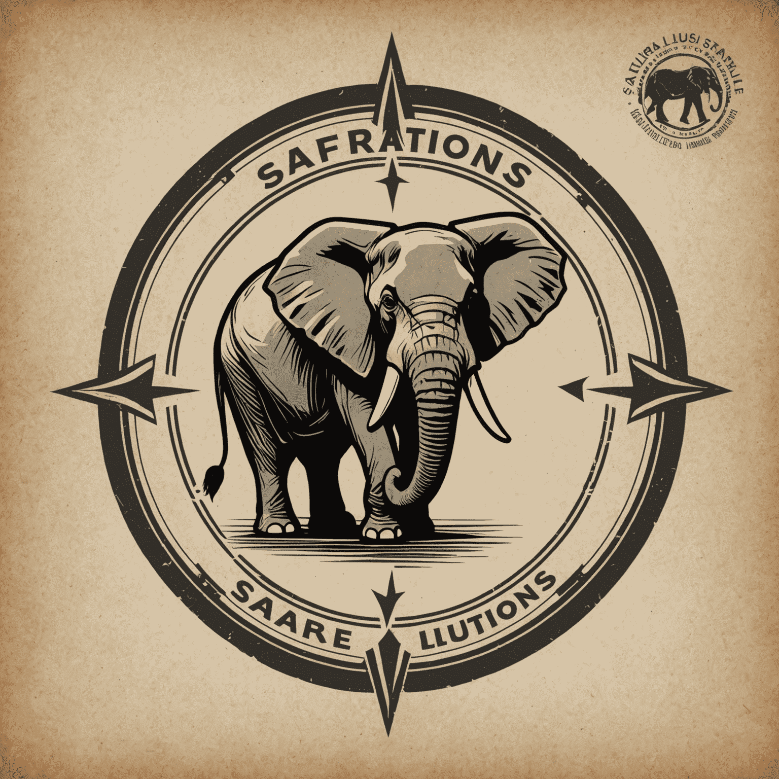 SafariSolutions logo featuring a stylized compass with an elephant silhouette in the center, representing guidance and strength in the South African consulting industry