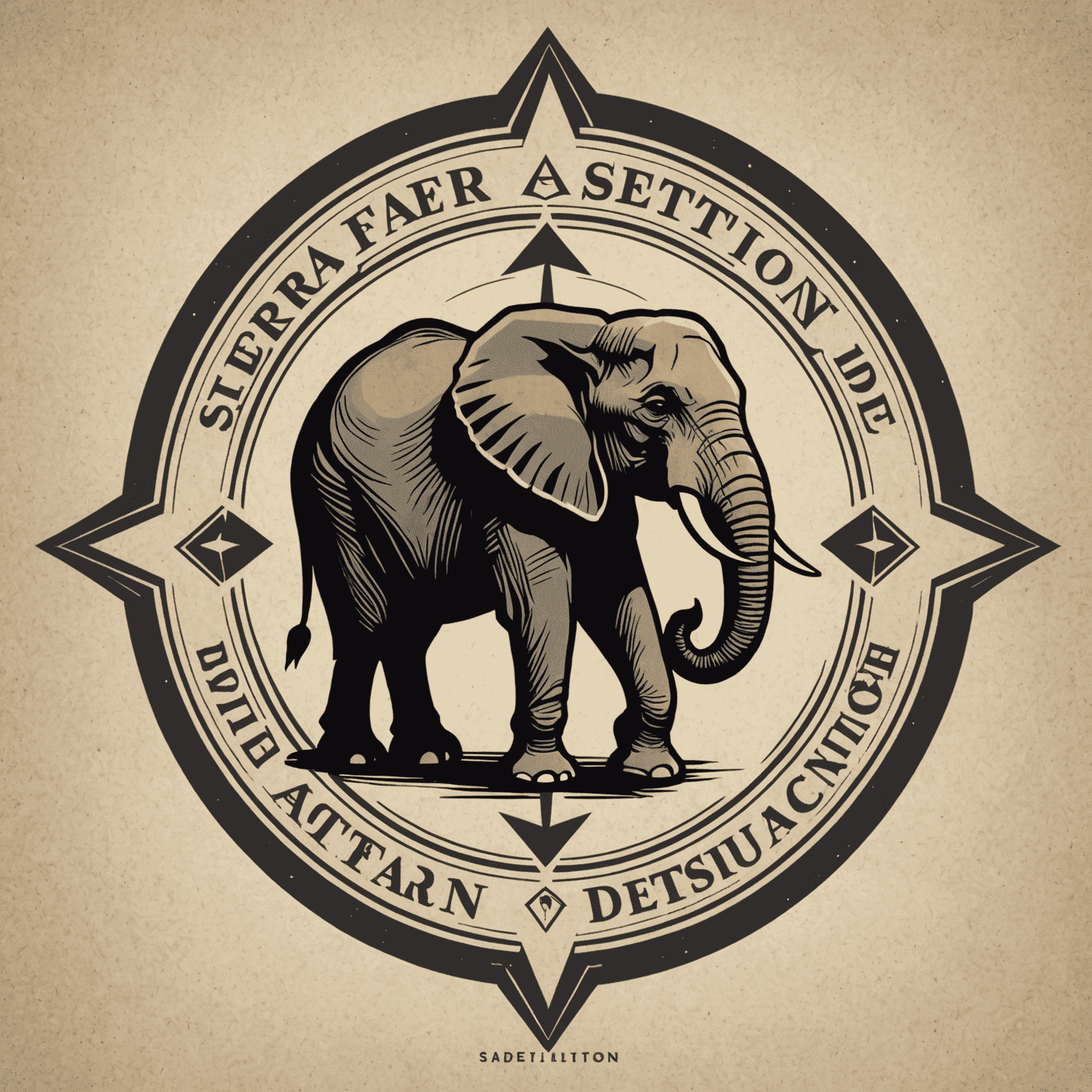 SafariSolutions logo featuring a stylized compass with an elephant silhouette in the center, representing guidance and strength in the South African consulting industry