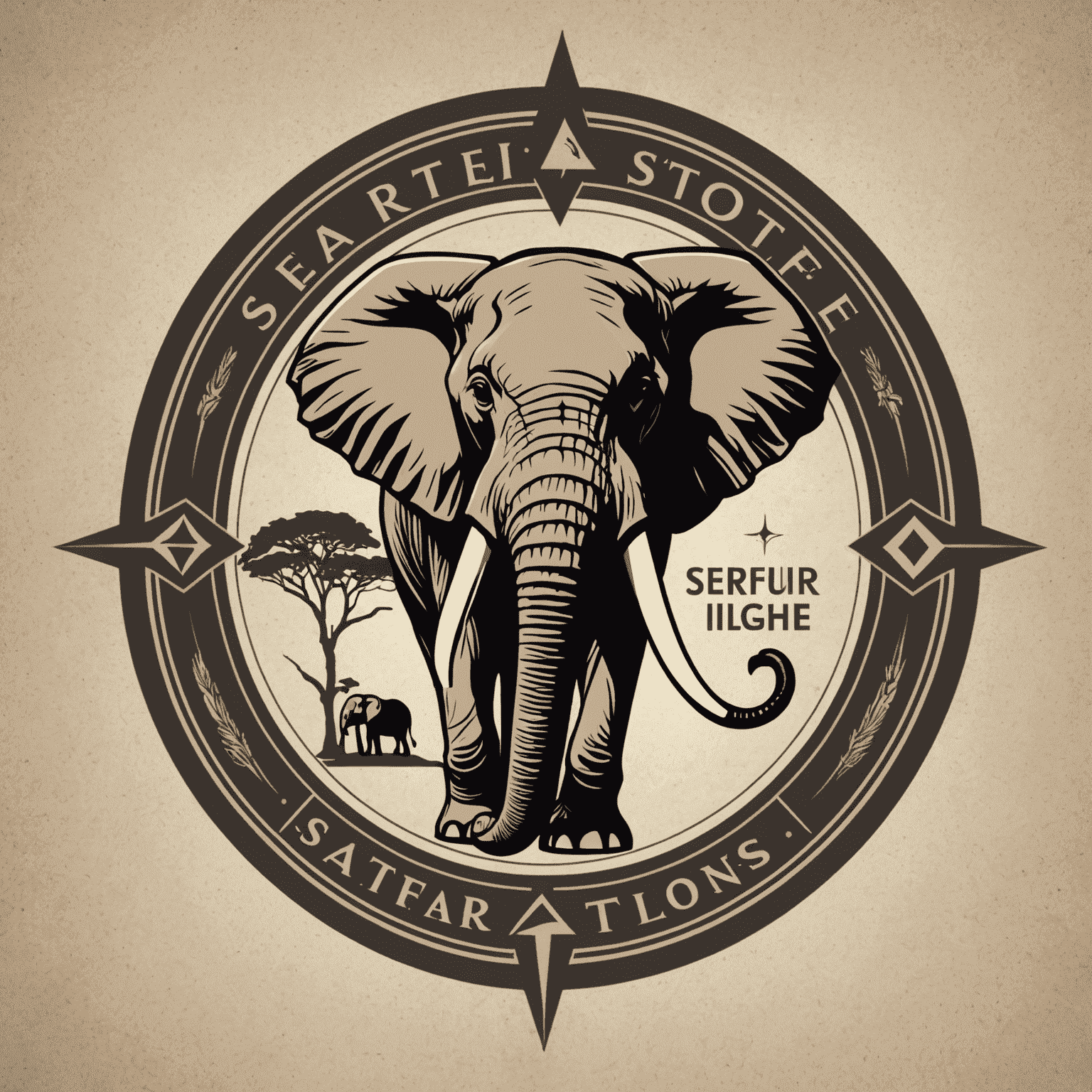 SafariSolutions logo featuring a stylized compass with an elephant silhouette in the center, representing guidance and strength in the South African consulting industry