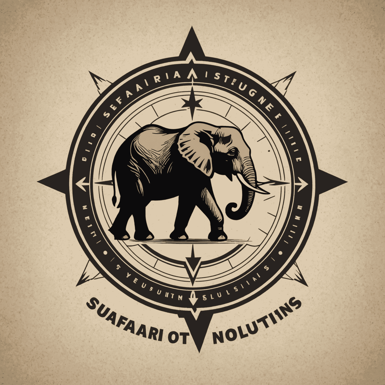 SafariSolutions logo featuring a stylized compass with an elephant silhouette in the center, representing guidance and strength in the South African consulting industry