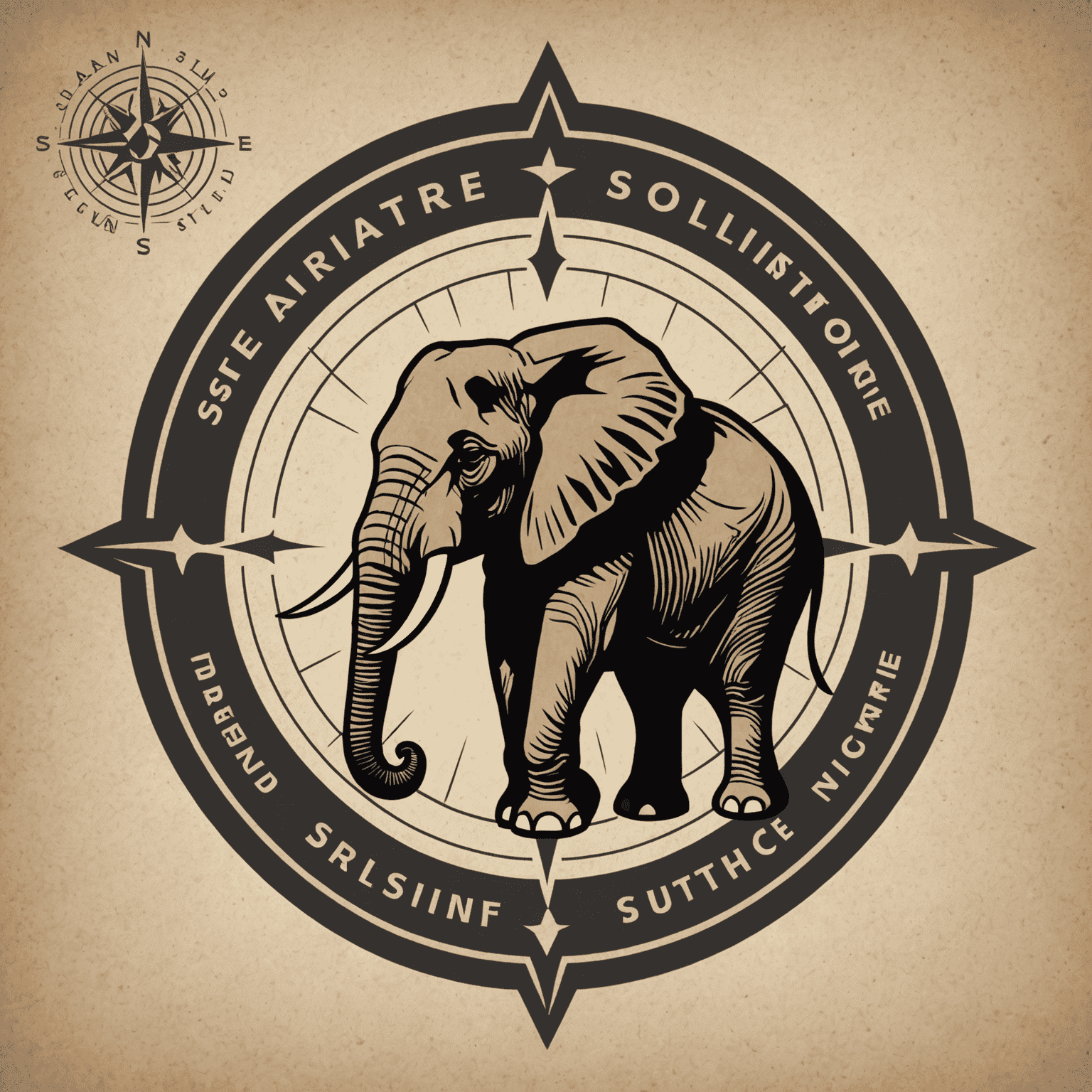 SafariSolutions logo featuring a stylized compass with an elephant silhouette in the center, representing guidance and strength in the South African consulting industry