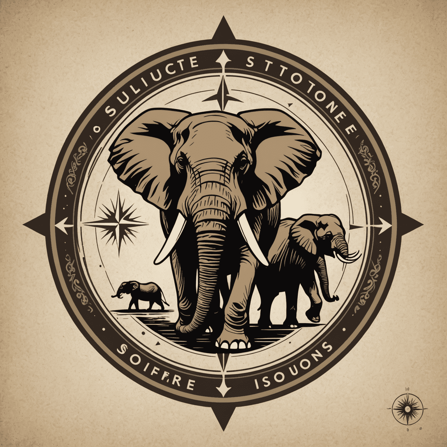 SafariSolutions logo featuring a stylized compass with an elephant silhouette in the center, representing guidance and strength in the South African consulting industry