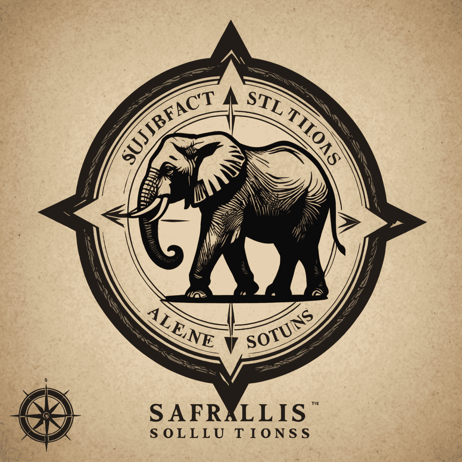 SafariSolutions logo featuring a stylized compass with an elephant silhouette in the center, representing guidance and strength in the South African consulting industry