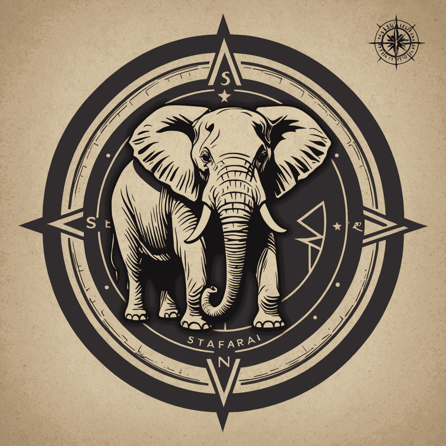 SafariSolutions logo featuring a stylized compass with an elephant silhouette in the center, representing guidance and strength in the South African consulting industry