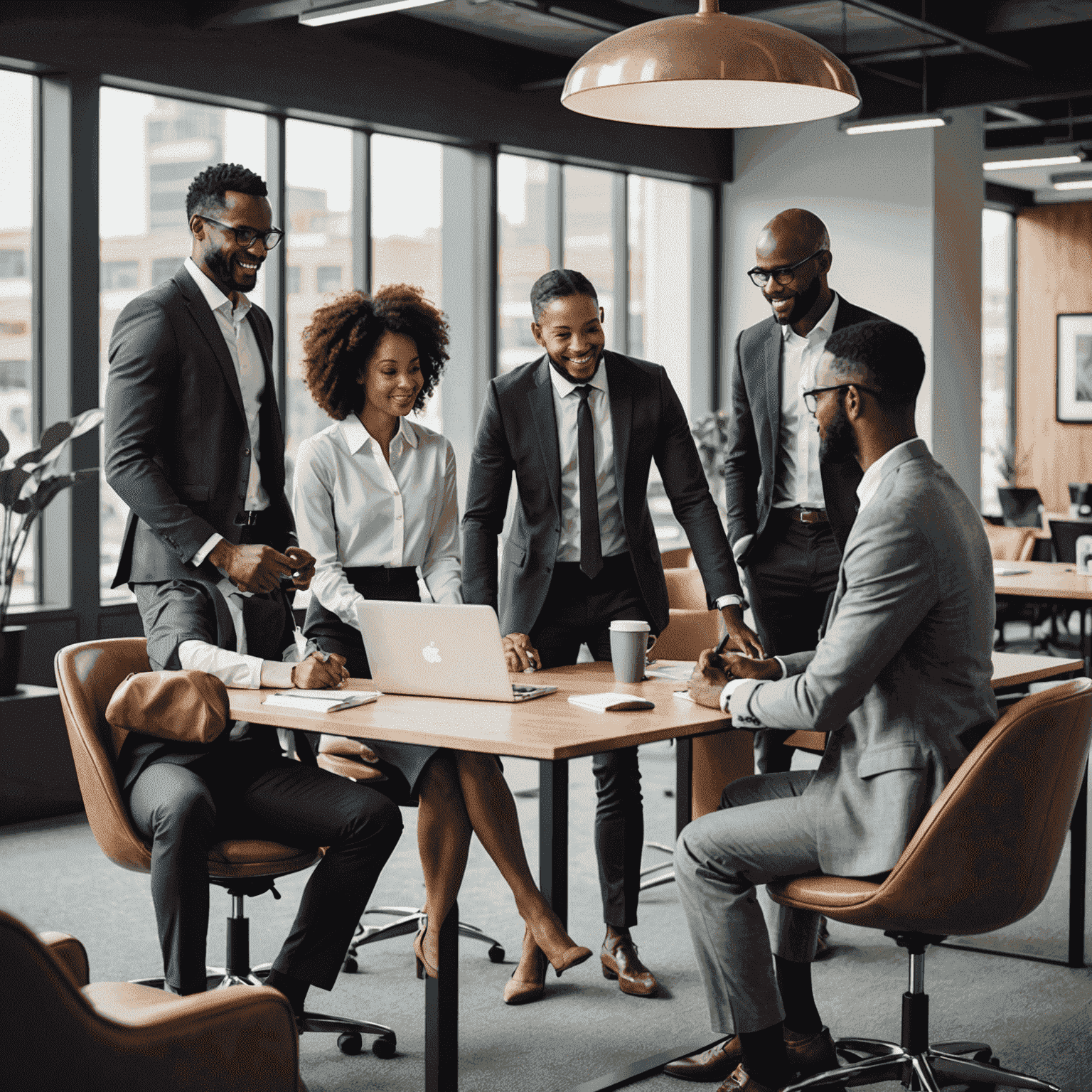 A diverse group of professionals collaborating in a modern South African office setting, representing successful human capital management consulting services.