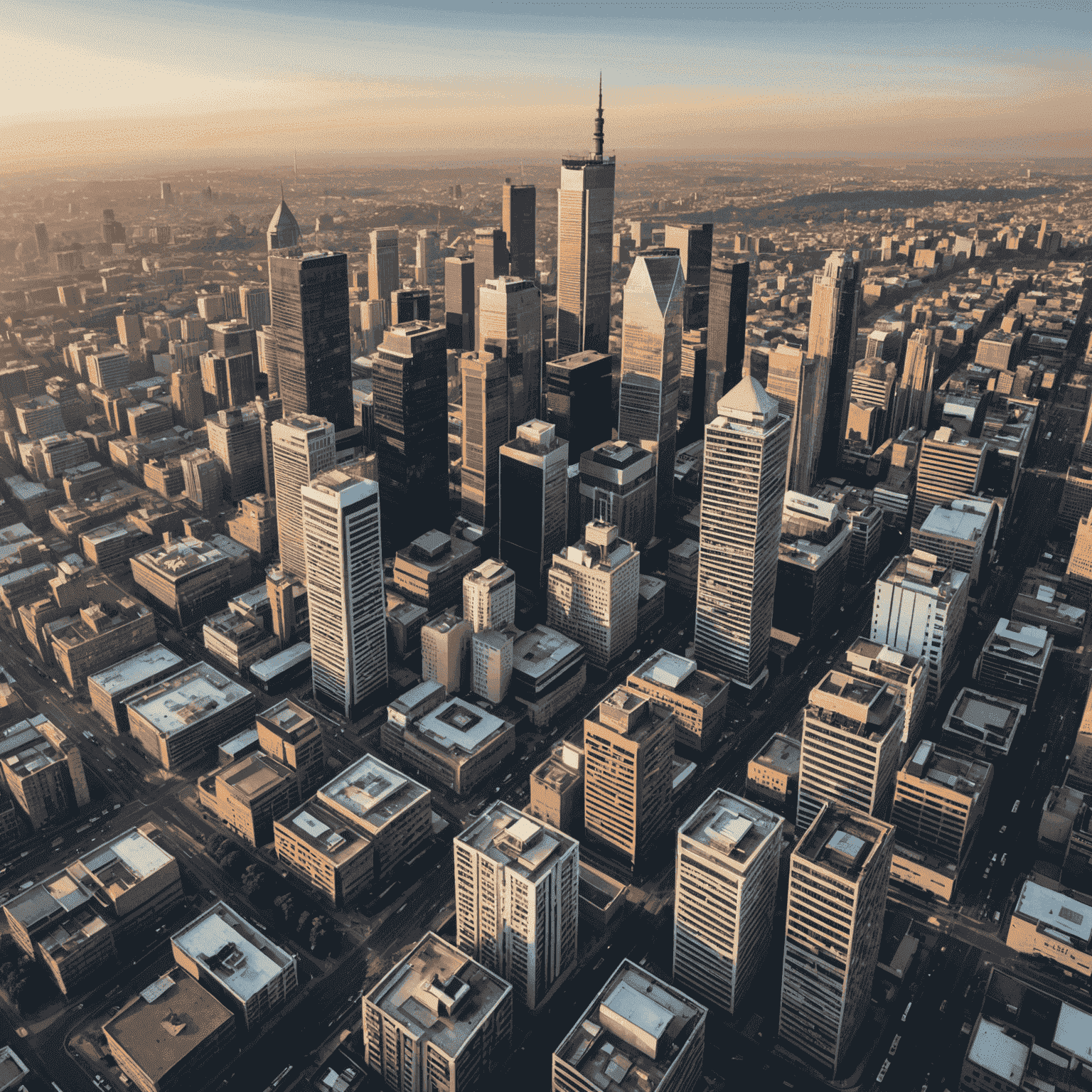 Aerial view of Johannesburg skyline, showcasing the city's modern architecture and bustling business district