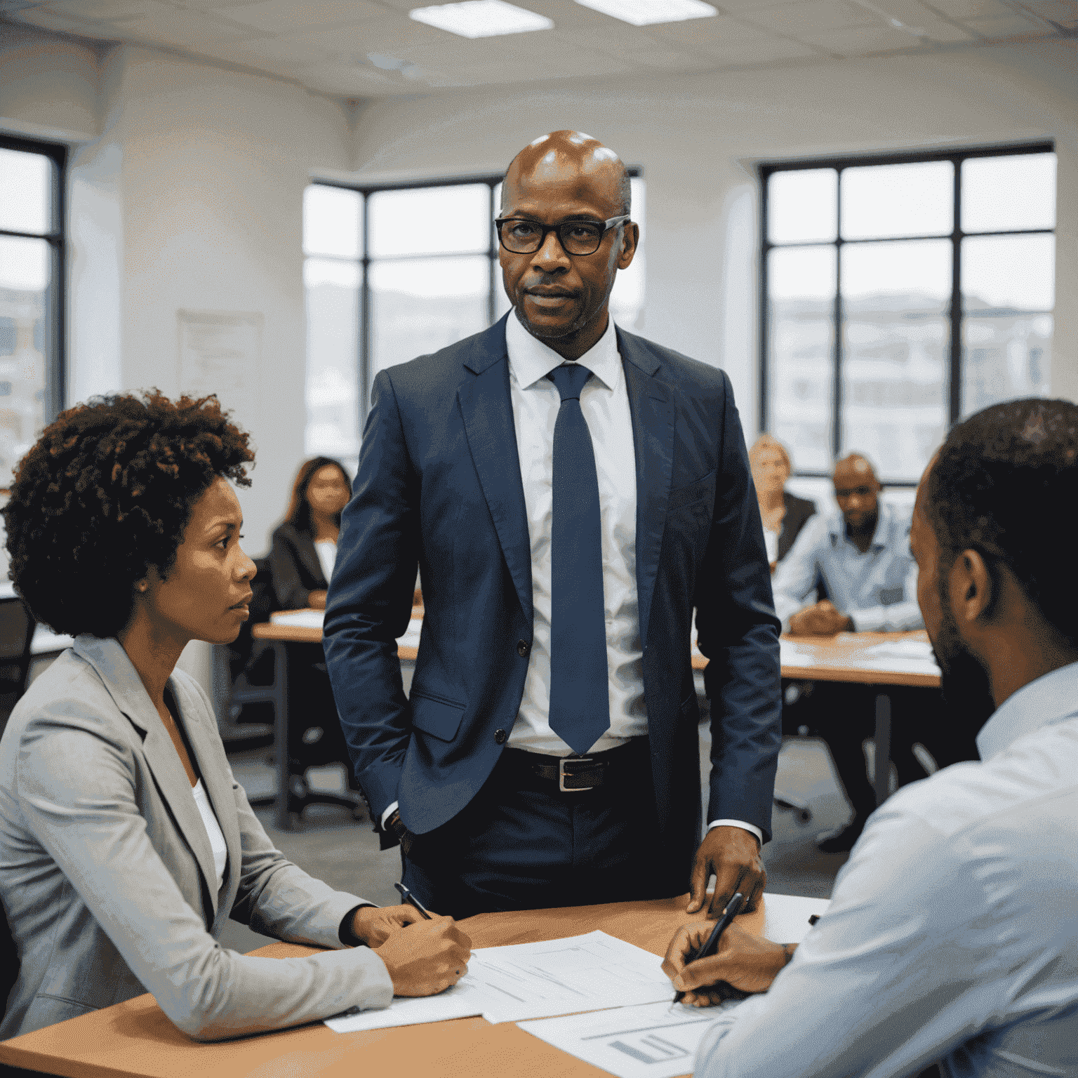 A consultant conducting a training session for employees in a South African company